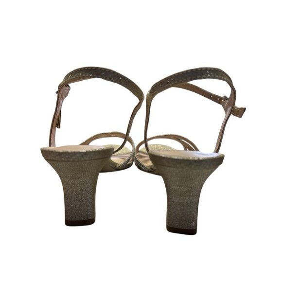 American Glamour Badgley Mischka Vera Gold Glitter High Heel Sandal Shoes SIZE 8 - Picture 4 of 5